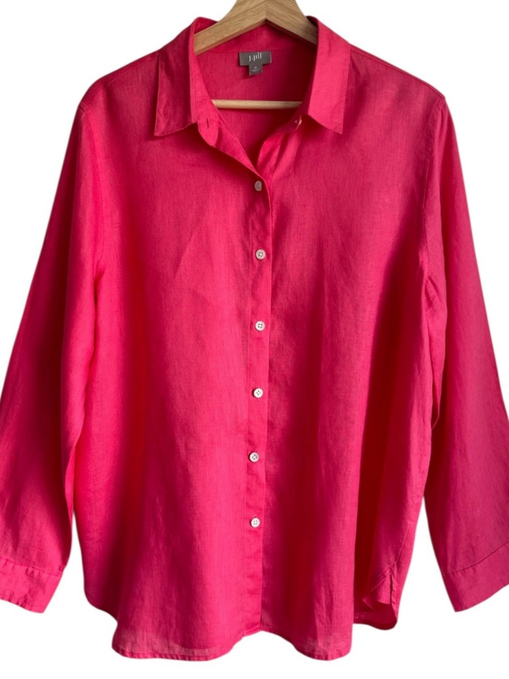 J. Jill Linen Button Down Shirt Coral Relaxed Casual Coastal Sz Medium